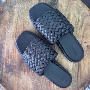 Vince Brown Raffia Sandal Slides